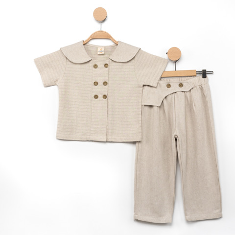 Çift Düğmeli Yaka Detaylı Takım